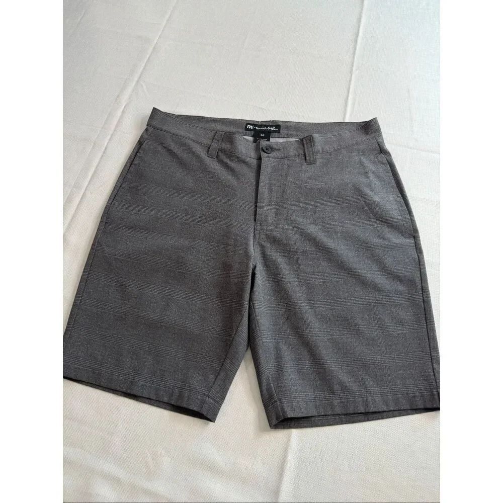 Travis Matthew Dark Grey Plaid Golf Chino Shorts Size 34